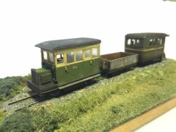 The unmatched Ding Dong Moor railcar set — showing the scratch built luggage wagon.