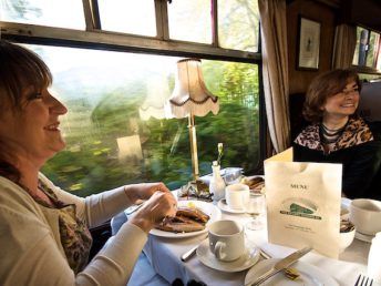 Swanage Belle by Simon Cox - Sat, October 15, 2011: On the Swanage Belle Paula and Marianne at breakfast on the Swanage Belle.