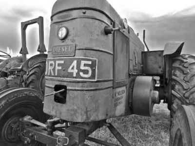 L V Nelson tractor in monochrome.