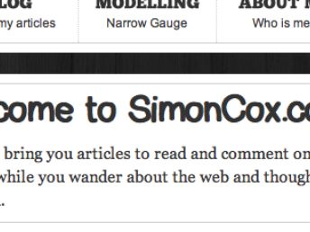 Screen show of a part of simoncox.com using my hand drawn font.